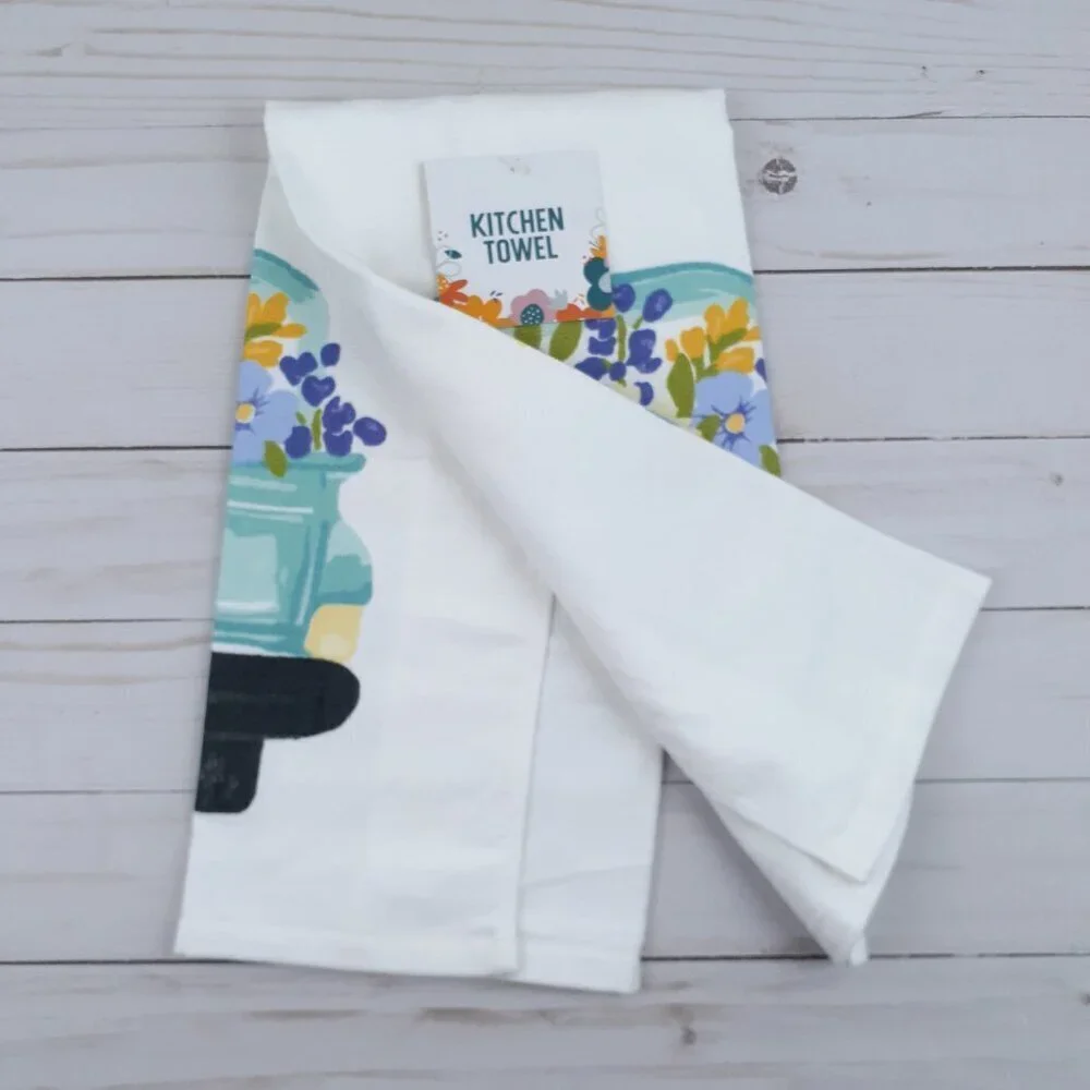 Kitchen Towel Watercolor Blooms Truck Dual Purpose Floral Flowers